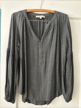 LOFT Charcoal Gray Long-Sleeve V-Neck Peasant Blouse Large Boho